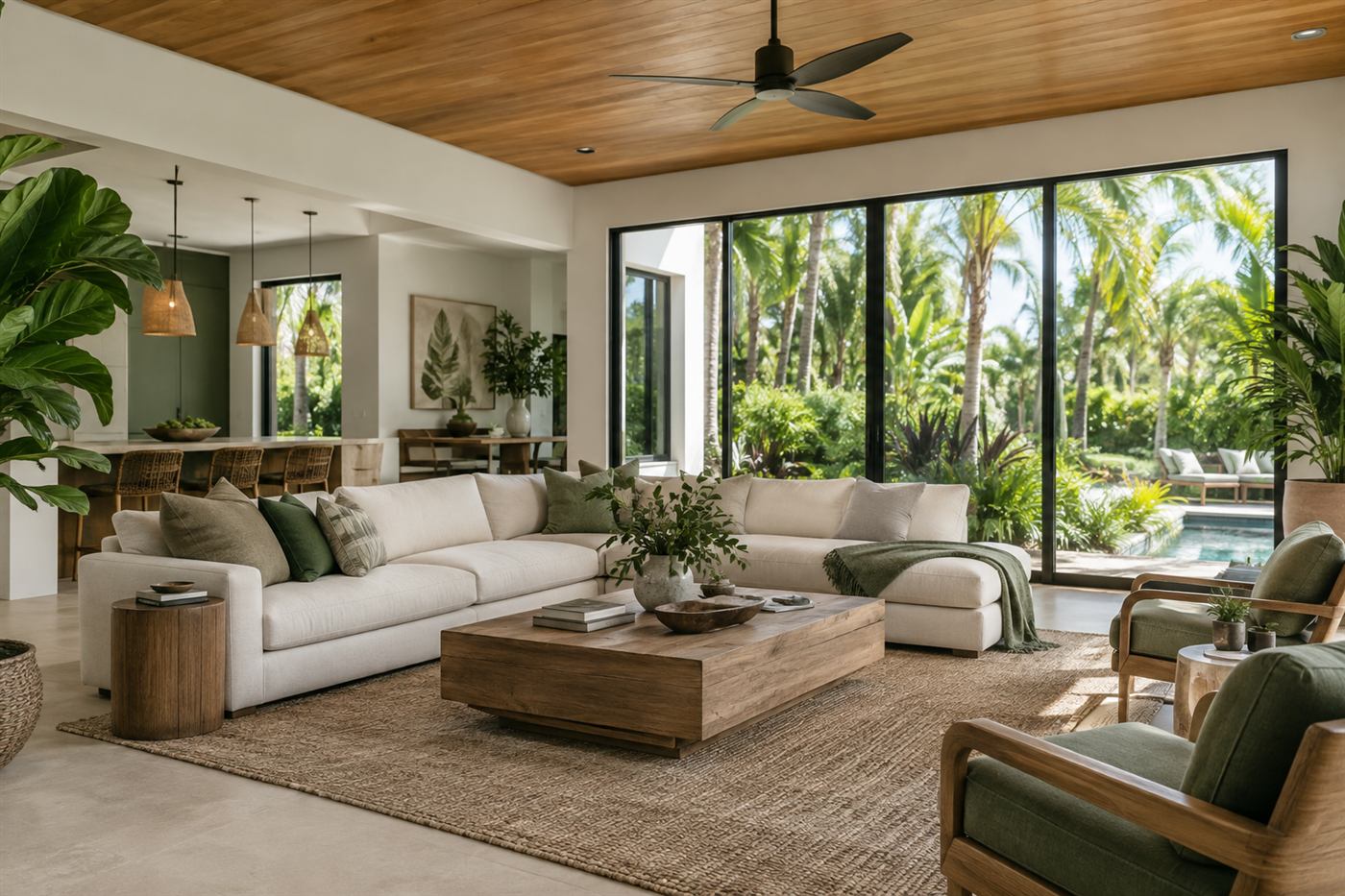 Bright South Florida living room with comfortable, well-insulated interior